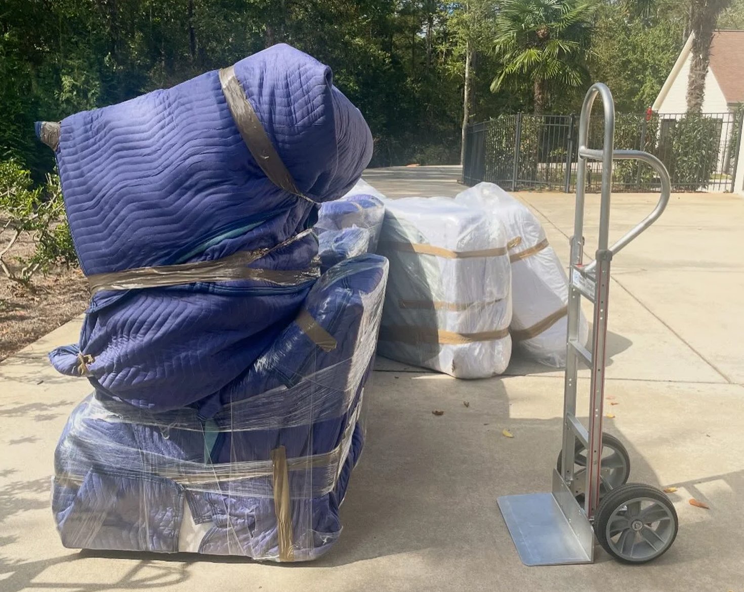 Protective wrapping over items for moving.